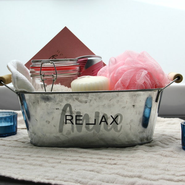 Personalisierter Geschenkekorb/ -wanne |Wellnessgutschein | Relax | Badezimmerdekoration | Spa Day | Auszeit | Badewanne | Therme | Massage