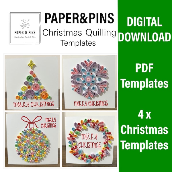 Digital Download, Quilling Card template, Christmas Card PDF Templates, Christmas Templates. Quilling Pattern, Christmas Patterns