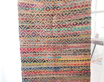 Tapis chindi en polyester multicolore, tapis à pampilles, tapis tressé bohème, tapis de salon, tapis de décoration d'intérieur, tapis de couloir, cadeau de pendaison de crémaillère