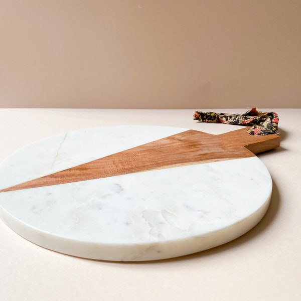 Planche à découper en marbre blanc et bois Babool, assiette à fromage ronde, planche à découper en bois à assiette ronde, planche à découper en marbre, cadeau de planche à découper