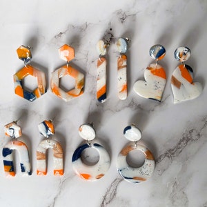 Summer Tones (orange, marine, weiß & kupfer) Kollektion 1 - handgefertigte Polymer Clay Ohrringe