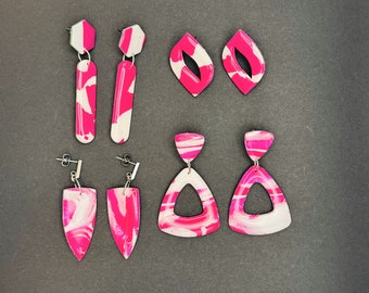 Lipstick pink and white collection - handmade polymer clay earrings