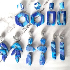 Santorini (blues and white) Collection 2 - handmade polymer clay earrings