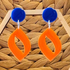Blue and Orange Swirl - handmade polymer clay earrings