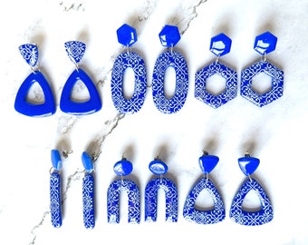 Spanish Tile collection 2 (royal blue and white) - handmade polymer clay earrings