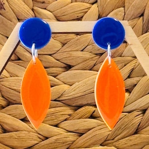Orange and Blue Drops - handmade polymer clay earrings