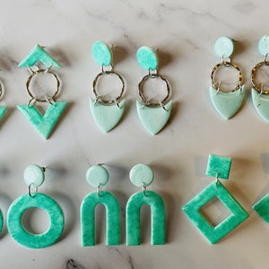 Spearmint Sparkle (light green) Collection - handmade polymer clay earrings