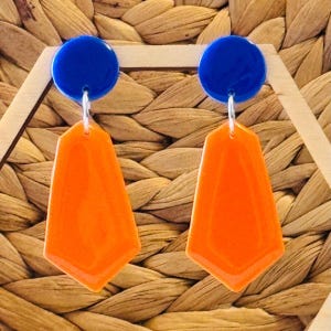 Orange and Blue Dangles - handmade polymer clay earrings