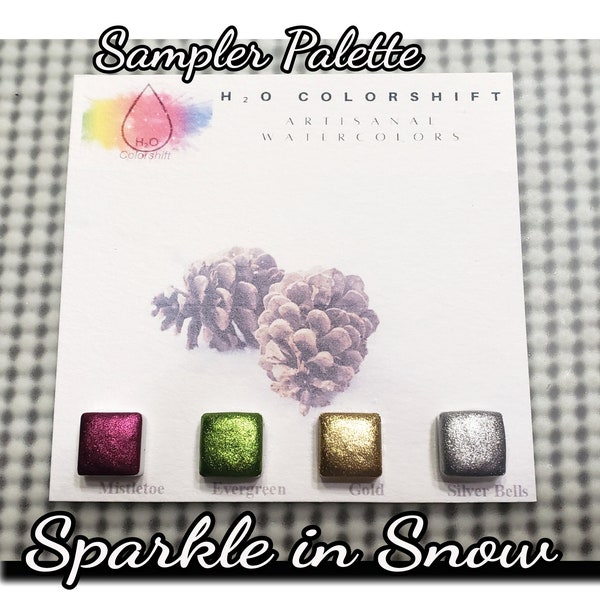 Mirror chrome mica metallic watercolor dot card sampler, handmade sparkly palette for artists in painting, hand lettering, junk journaling