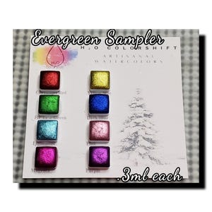 Mirror chrome mica metallic watercolor dot card sampler, handmade sparkly palette for artists in painting, hand lettering, junk journaling
