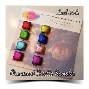 Mirror chrome mica metallic watercolor dot card sampler, handmade sparkly palette for artists in painting, hand lettering, junk journaling