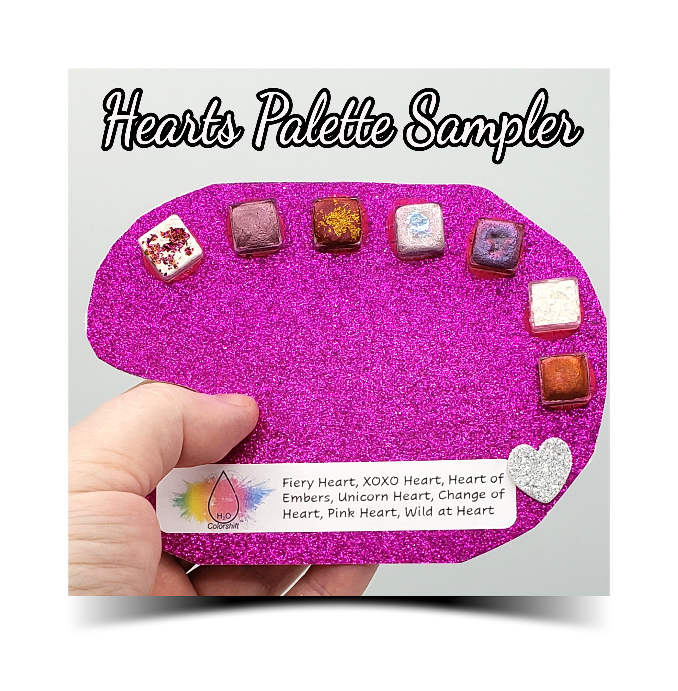 Muestrario de tarjetas con puntos de acuarela metalizados de mica, paleta brillante hecha a mano para artistas en caligrafía, letras a mano, diario basura y pintura