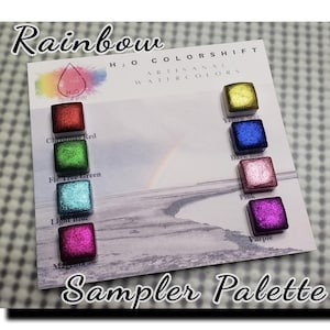 Mirror chrome mica metallic watercolor dot card sampler, handmade sparkly palette for artists in painting, hand lettering, junk journaling