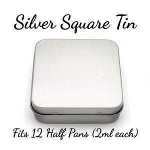 Silver square empty hinged metal en plein air watercolor palette tin with lid, art supply container gift for artist Half and Full Pans