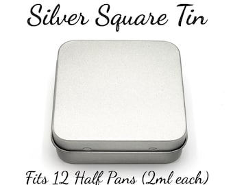 Silver square empty hinged metal en plein air watercolor palette tin with lid, art supply container gift for artist Half and Full Pans