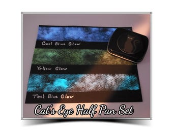 Fluorescent mica watercolor half pan set, handmade glow palette for artists in calligraphy, hand lettering, junk journaling, painting