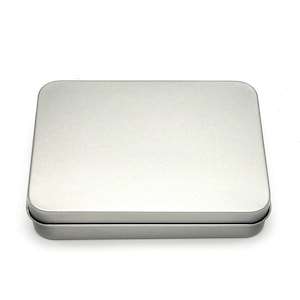 Silver empty hinged rectangular metal en plein air watercolor palette tin, with lid art supply container gift for artist Half and Full Pans