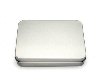Silver empty hinged rectangular metal en plein air watercolor palette tin, with lid art supply container gift for artist Half and Full Pans