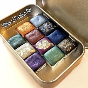 Mica metallic watercolor sparkly colorshift handmade palette gift for artists in calligraphy, hand lettering, junk journaling, painting