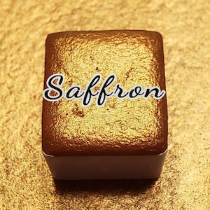 Saffron mica metallic watercolor, sparkly colorshift handmade art gift for artists in calligraphy, hand lettering, junk journaling, painting