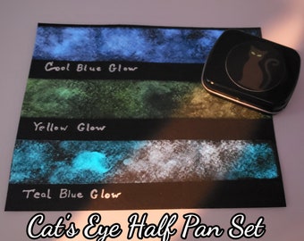 Fluorescent mica watercolor half pan set, handmade glow palette for artists in calligraphy, hand lettering, junk journaling, painting