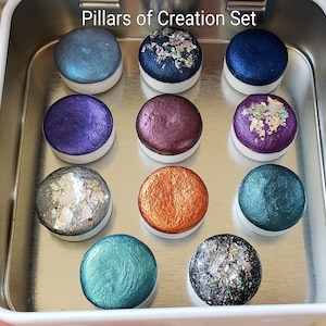 Mica metallic watercolor, sparkly colorshift handmade palette gift for artists in calligraphy, hand lettering, junk journaling, painting