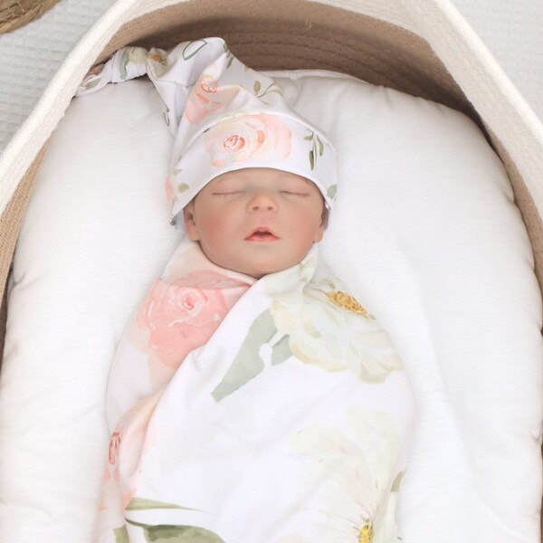 Rose Baby Swaddle Blanket, Baby Girl Swaddle, Rose Blanket, Newborn Swaddle, Girl Baby Blanket, Swaddle Set, Stretchy Knit Swaddle