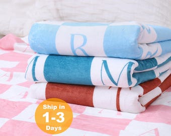 Personalized Baby Blanket, Checker Pattern, Custom Minky Name Blanket