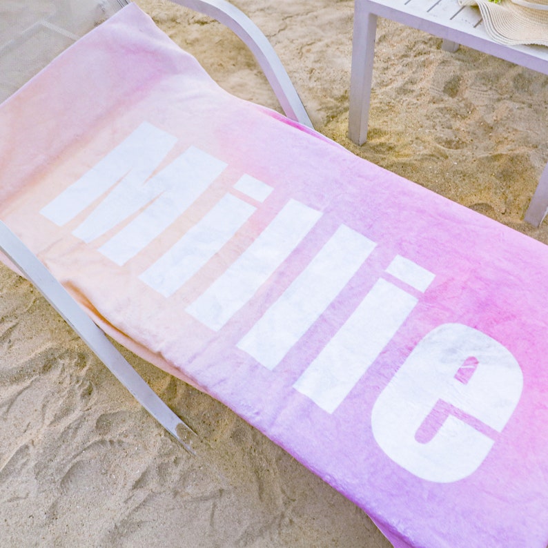 Personalized Ombre Beach Towel with Name, Custom Beach Towel for Kids/Youth/Adult, Colorful Polyester Bath Towel, Monogram Pool Towel image 4