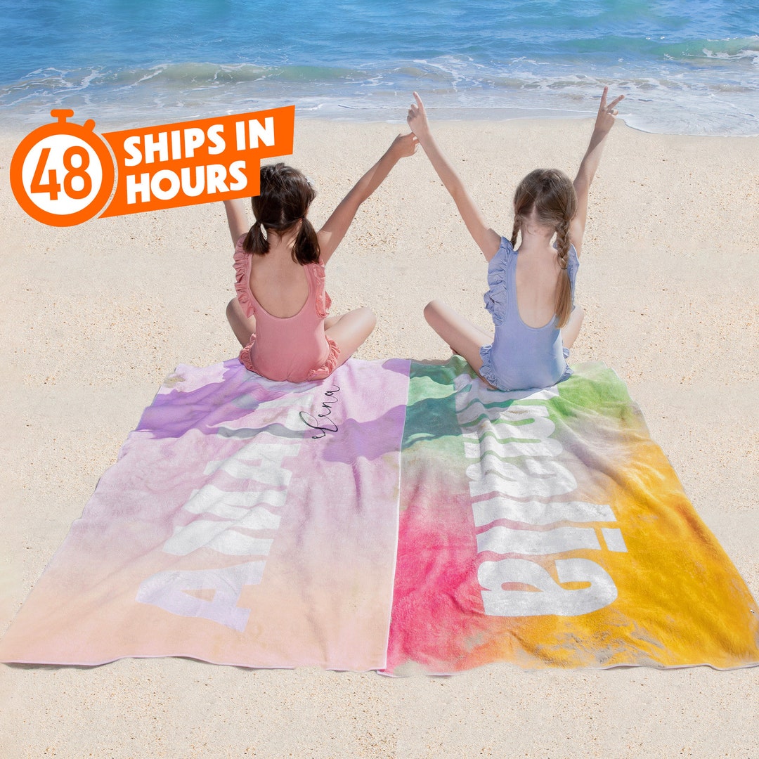 Personalized Ombre Beach Towel With Name, Custom Beach Towel for Kids ...