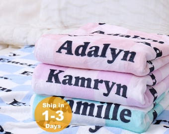 Manta Minky a cuadros personalizada, manta para bebé con nombre personalizado