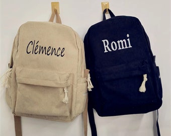 Personalized Name Corduroy Women Schoolbag Custom Embroidered Logo Backpack Training Anti-theft Shoulder Bag For Teenager Zipper School Bag