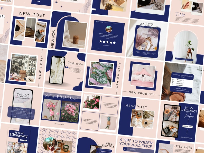 50 Rose Gold Instagram Post Canva Template for Course Creators and ...