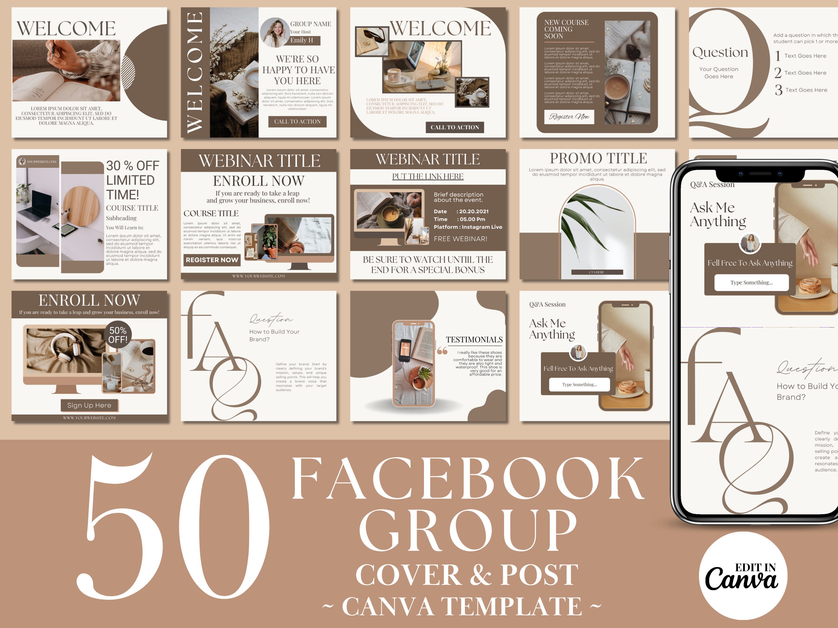 50 Brown Facebook Group Engagement Post Template for Course Creators ...