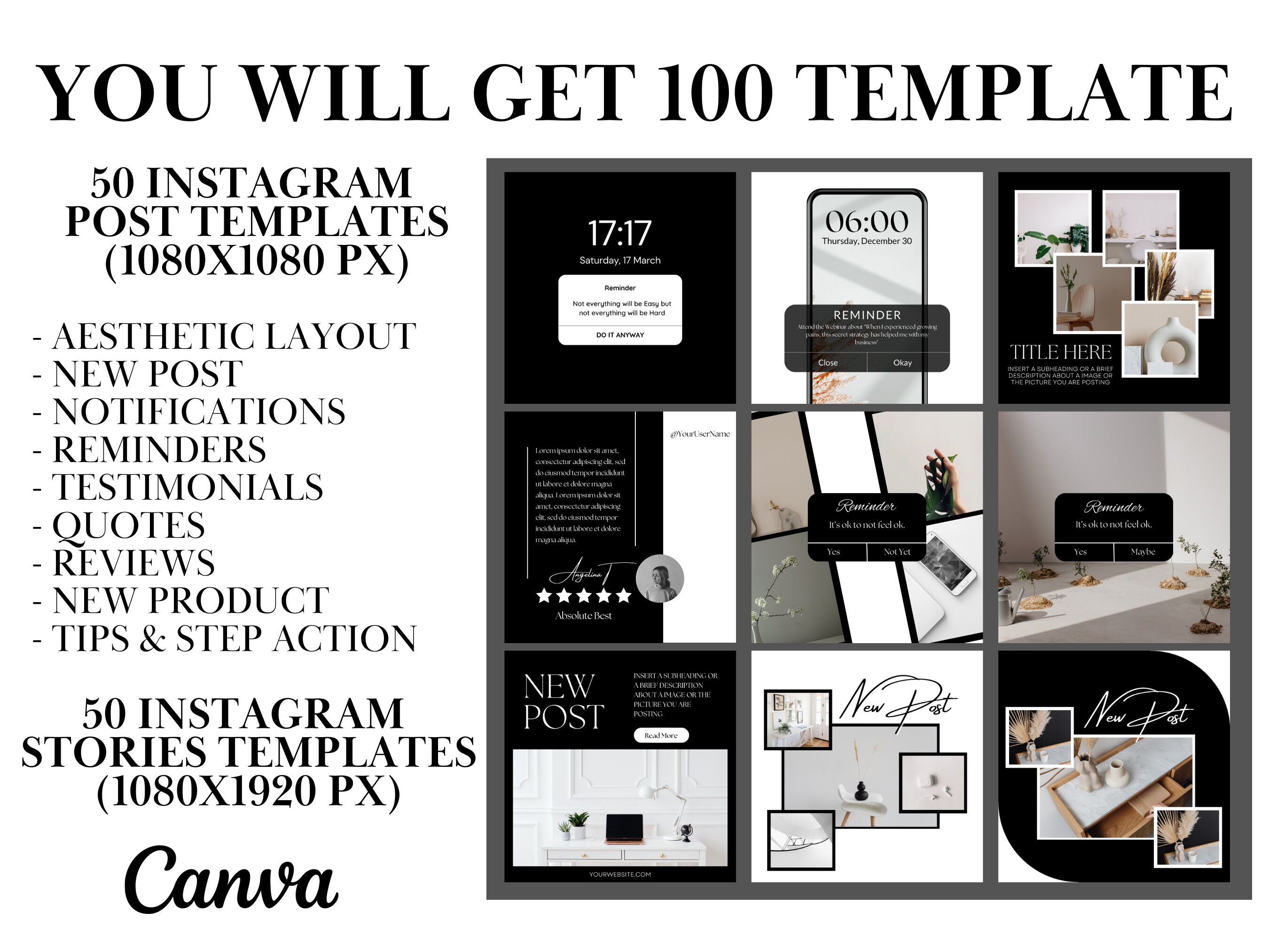 100 Black & White Instagram Post Templates | Canva Template for ...