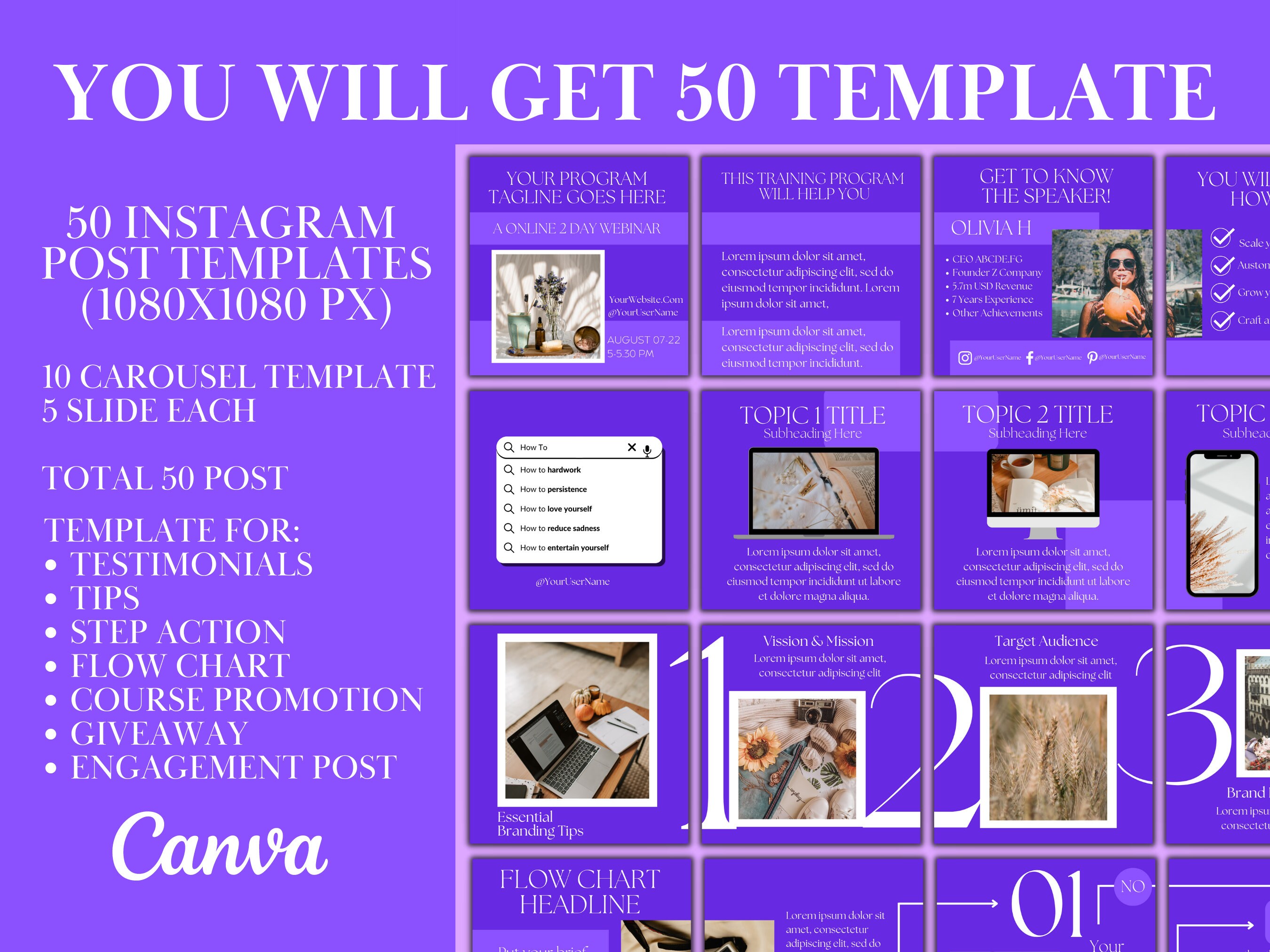 50 Instagram Carousel Template Canva for Business Coaches & Coaching ...