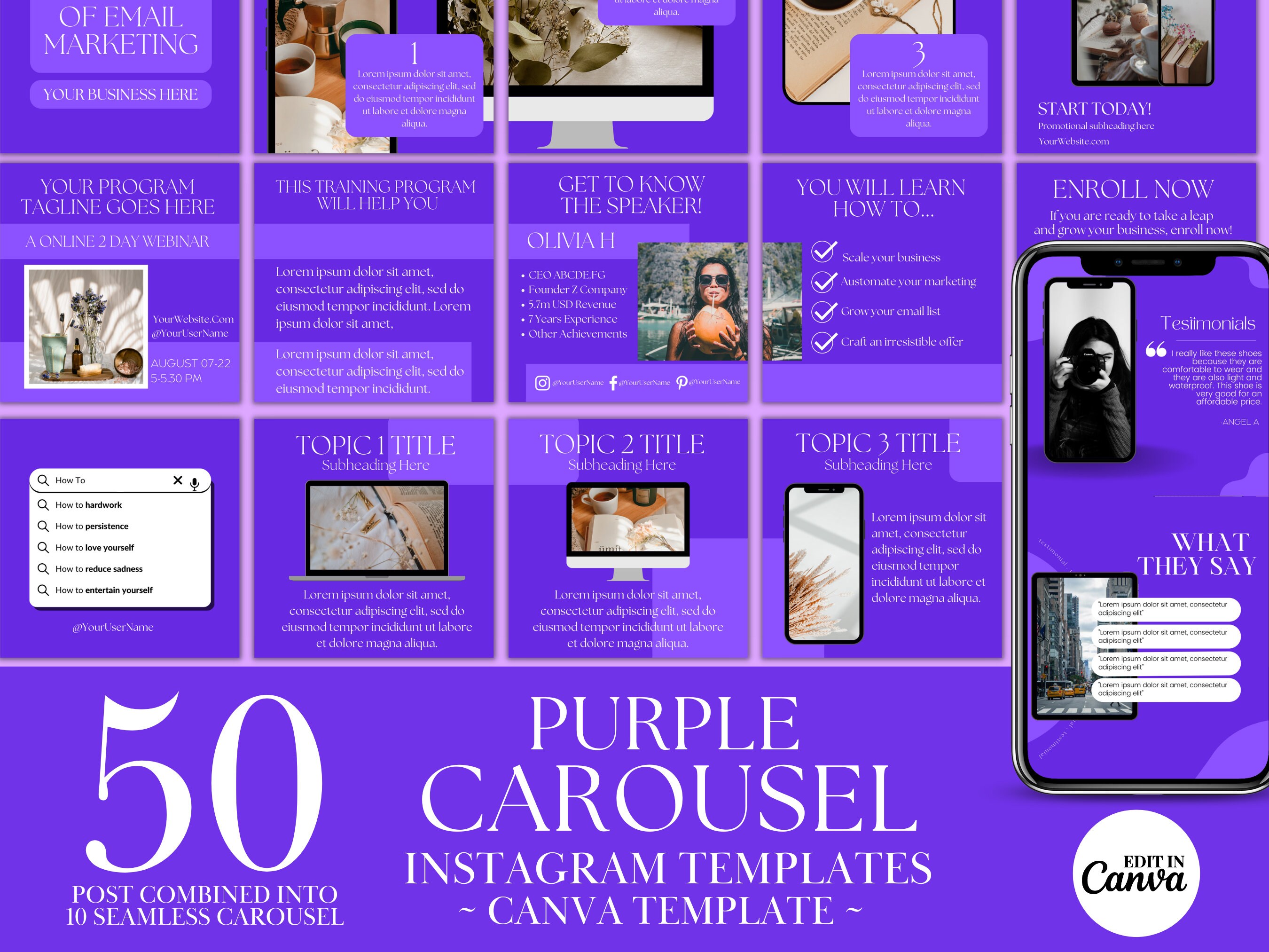 50 Instagram Carousel Template Canva for Business Coaches & Coaching ...