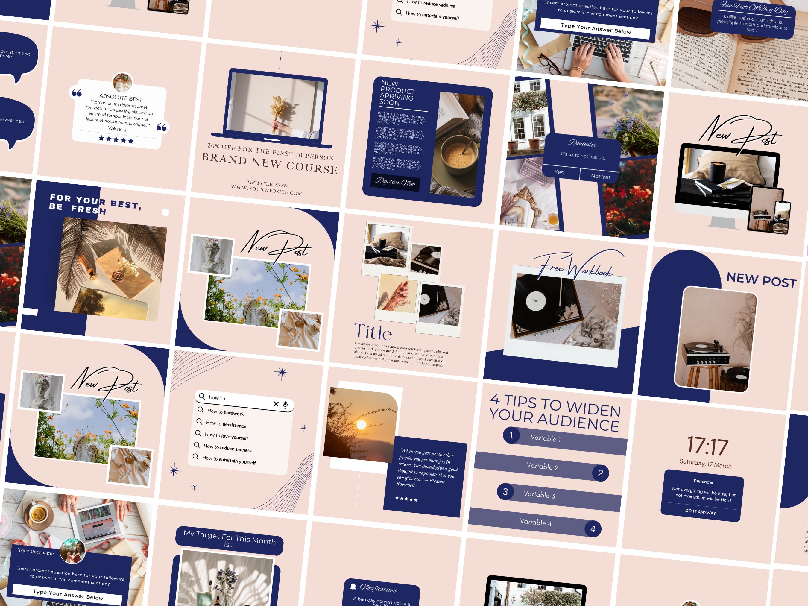 50 Rose Gold Instagram Post Canva Template for Course Creators and ...