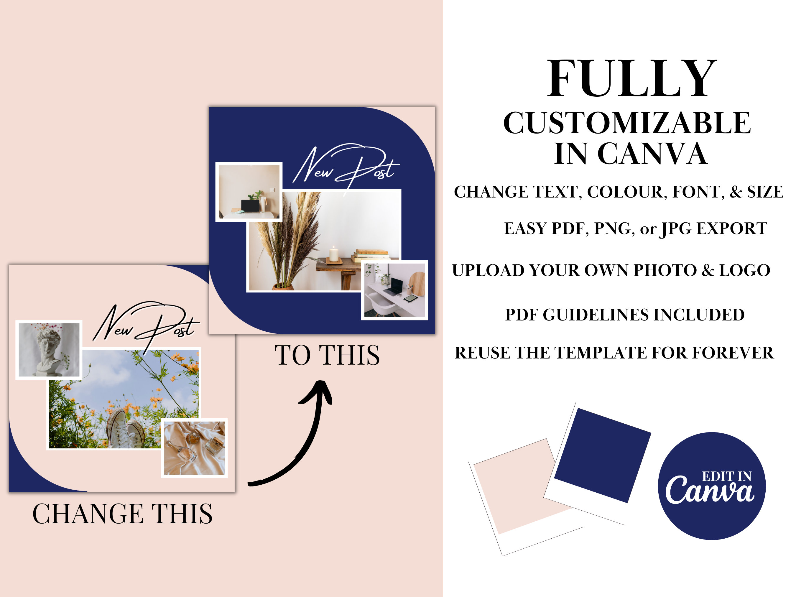 50 Rose Gold Instagram Post Canva Template for Course Creators and ...