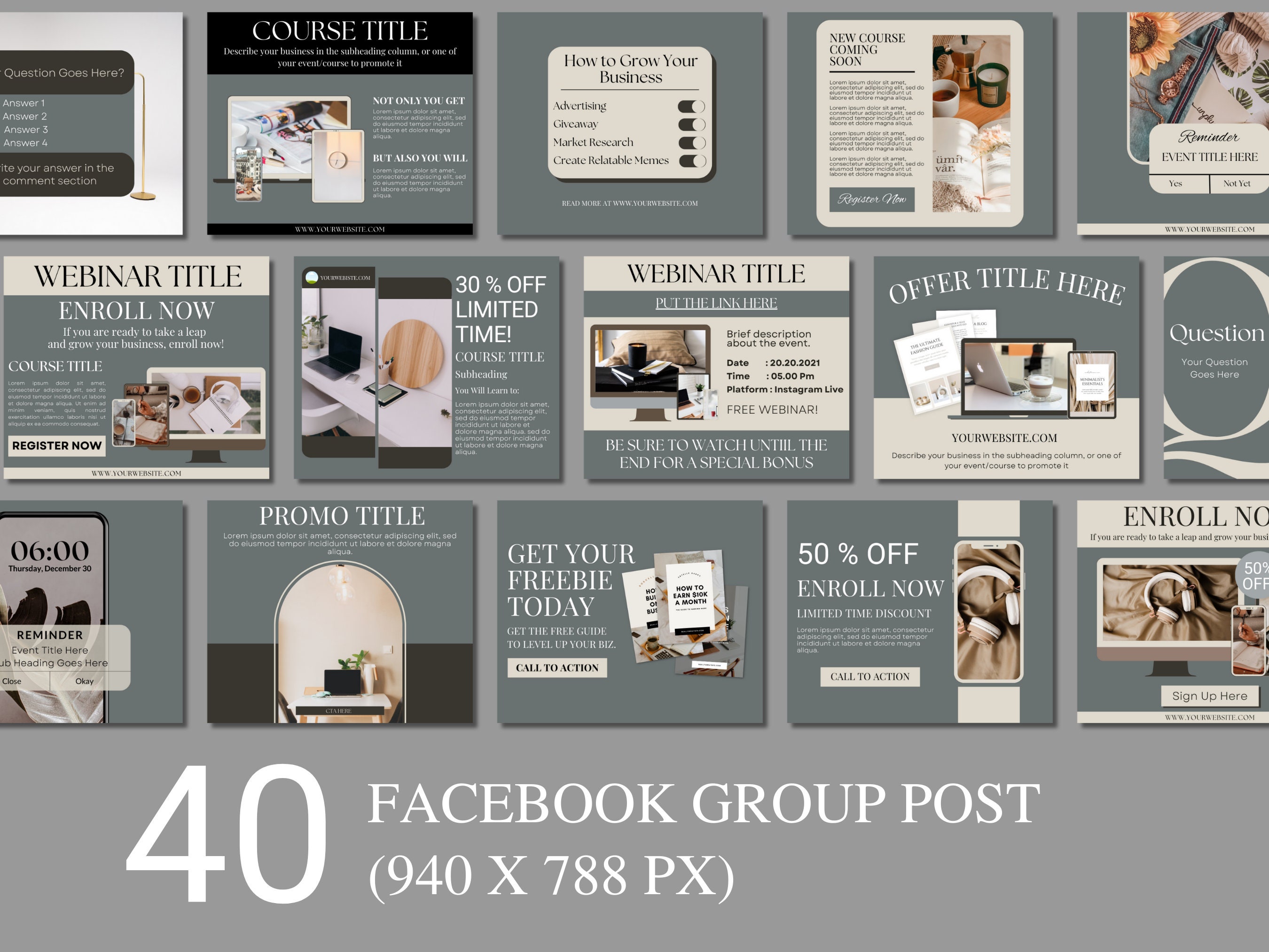 50 Gray Facebook Group Engagement Post Template for Course Creators ...
