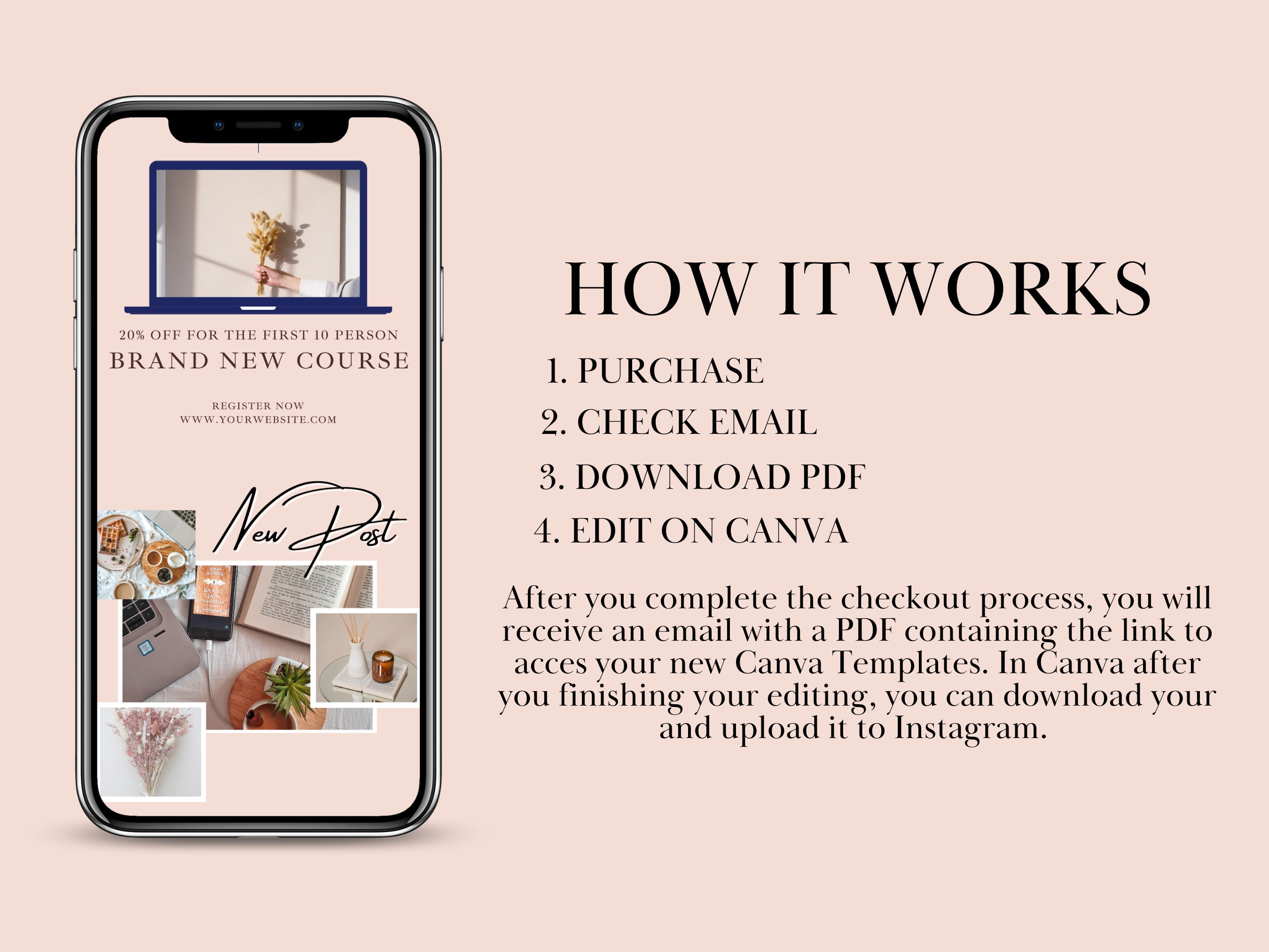 50 Rose Gold Instagram Post Canva Template for Course Creators and ...