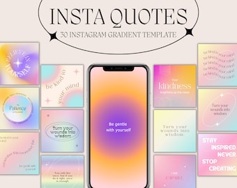 30 Colorful Gradient Instagram Quote Post Template for Canva | Colorful good vibe quotes for instagram | Instagram Template Canva.