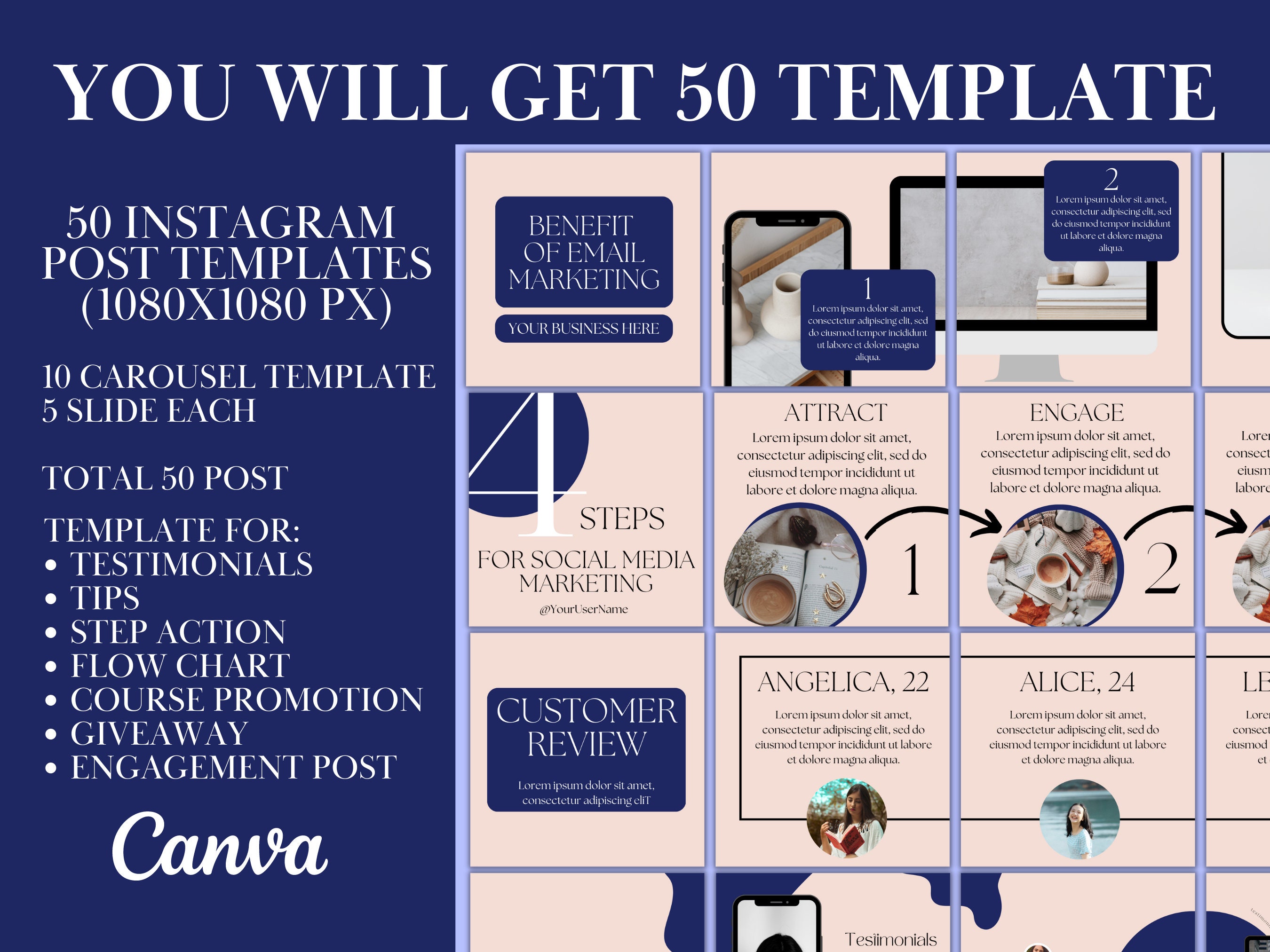 50 Instagram Carousel Template Canva for Business Coaches & Coaching ...
