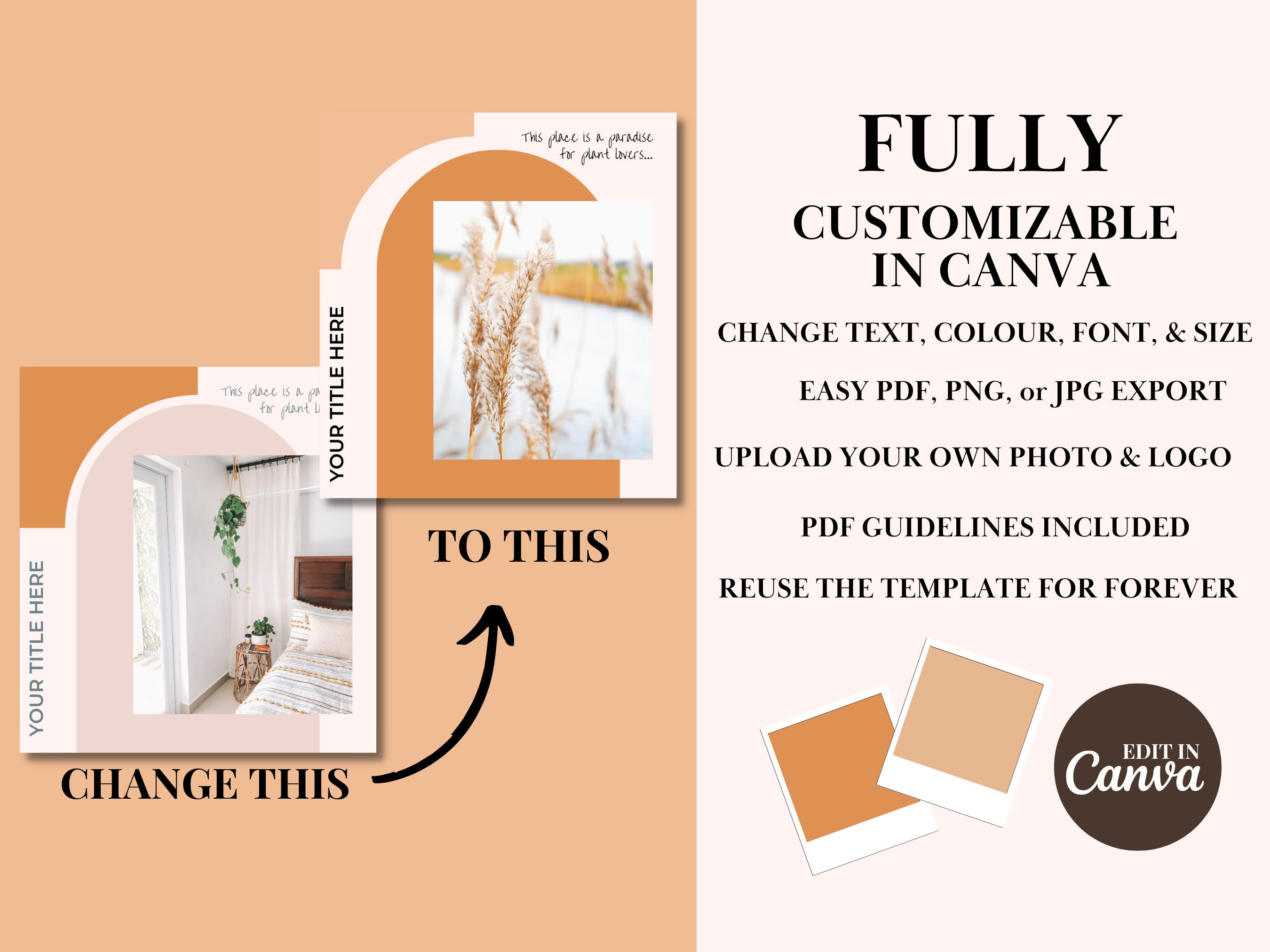 Boho-themed Instagram Post Canva Template Bundle for Social Media ...