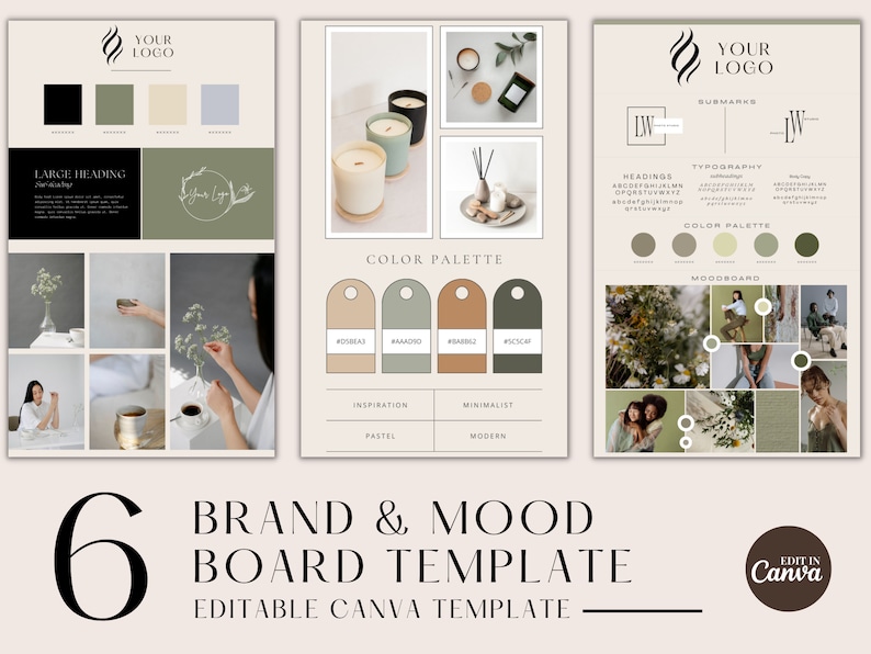 Minimalist Brand Board and Mood Board Templates Editable Canva Branding ...