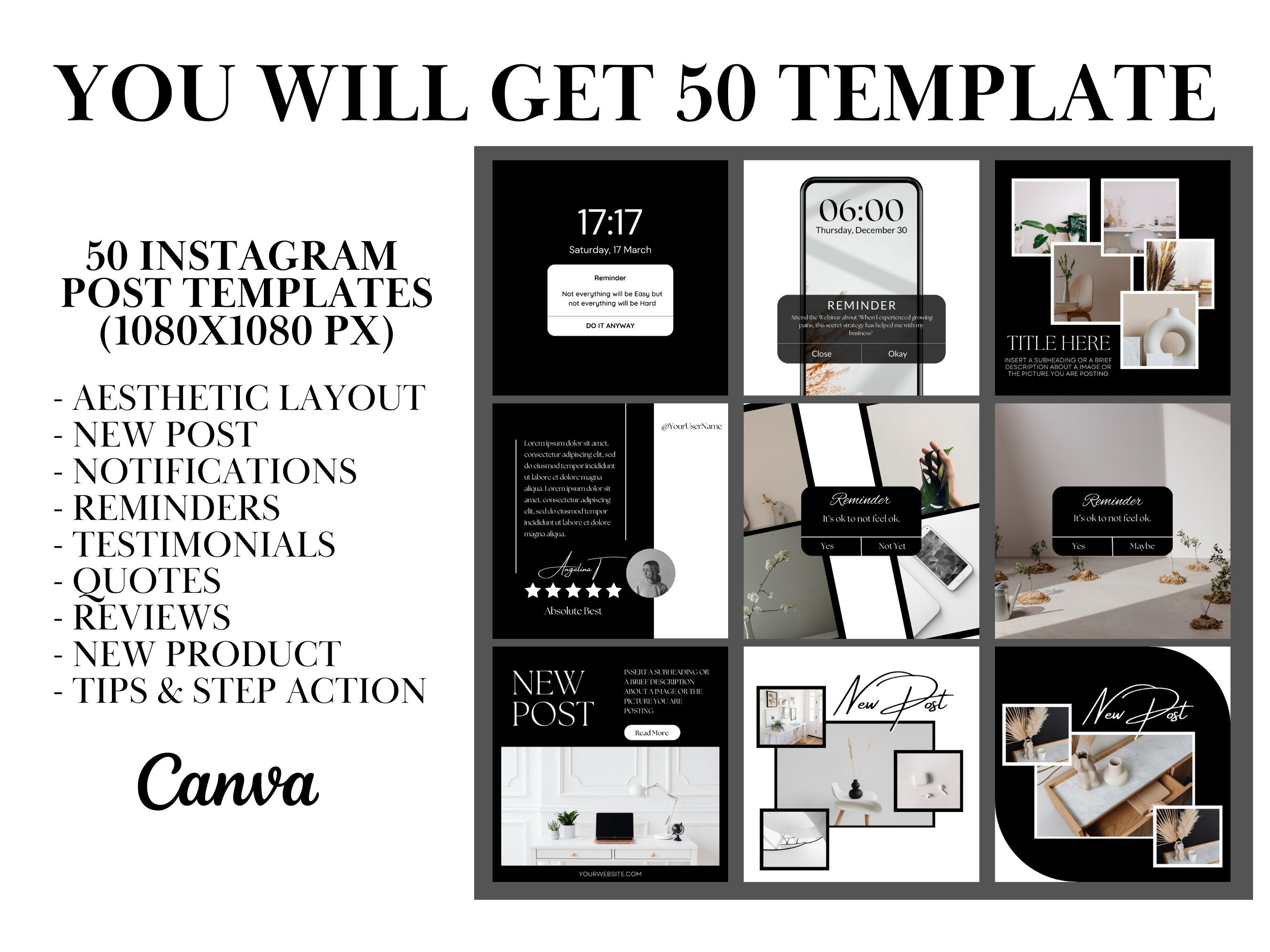 50 Black & White Instagram Post Templates | Canva Template for ...