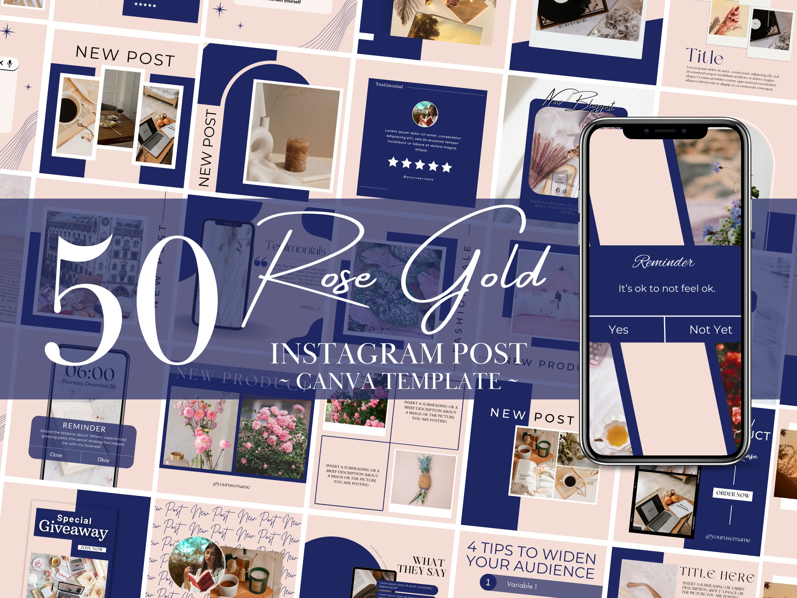 50 Rose Gold Instagram Post | Canva Template for Course Creators and ...