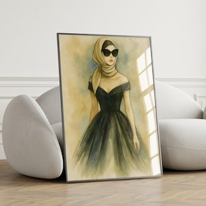 Glamour Girl Poster, Fashion Illustration Wall Art, Digital Prints Download, Woman in Dress Artwork, Stylish Lady Home Decor