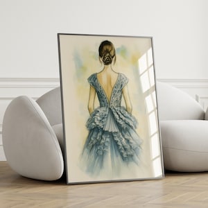 Elegant Dress Poster, Fashion Wall Art, Digital Download Prints, Watercolor Gown Illustration, Stylish Woman Design