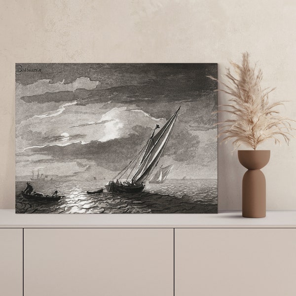 Cornelis Ploos van Amstel | Seascape with full moon (ca. 1779–1781) | Matte Canvas Premium Quality